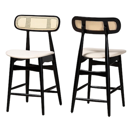Baxton Studio Tarana Mid-Century Modern Cream Fabric and Black Finished Wood 2-Piece Counter Stool Set, PR 235-2PC-13309-ZORO